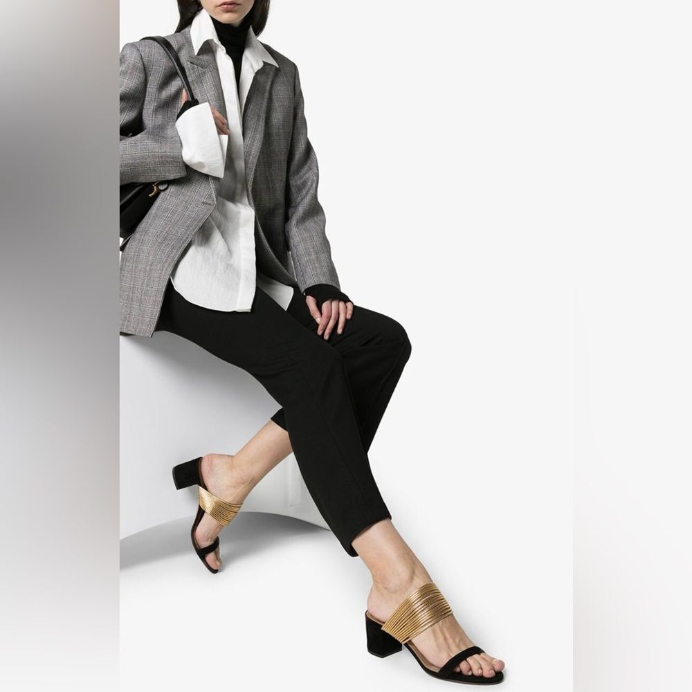 Aquazzura Rendez vous Sandals Black suede Gold strap size 38.5 US 8 heels‎